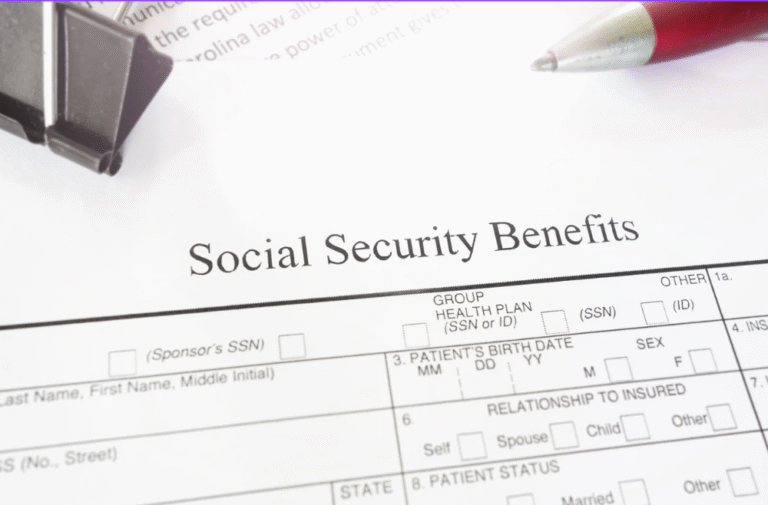 Close-up of a Social Security Benefits document with a pen and paperclip, symbolizing retirement planning and changes in social security laws.
